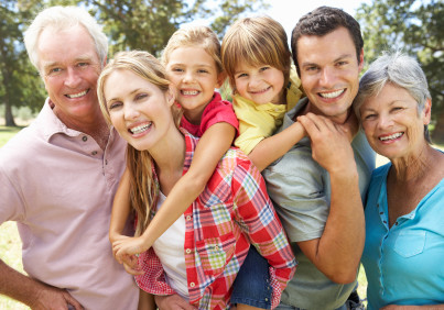 Portrait multi-generation family outdoors